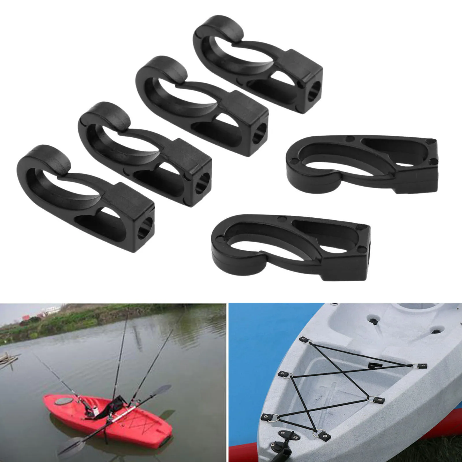 6 Pcs Nylon Clip Hooks Kayak Boats Dinghy 6mm Bungee Elastic Rope Shock Cord Terminal End Hook Snap Clip Replacement Accessories