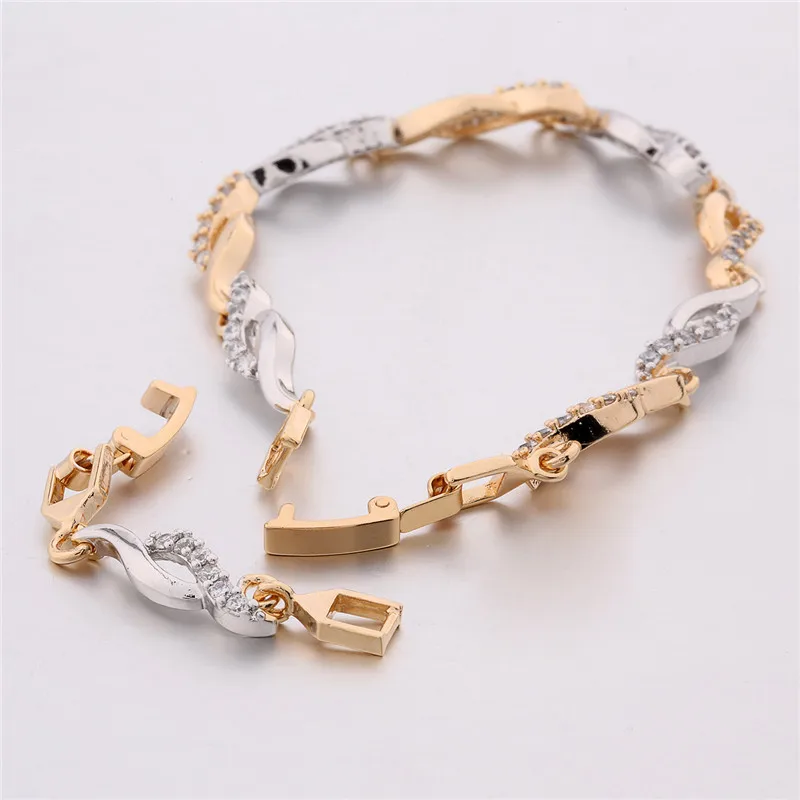 BUDONG Infinity, кристалл, ручная цепочка, браслеты, 2 цвета, для женщин, серебро/золото, скрученный браслет, обручение, ювелирное изделие, XUL140
