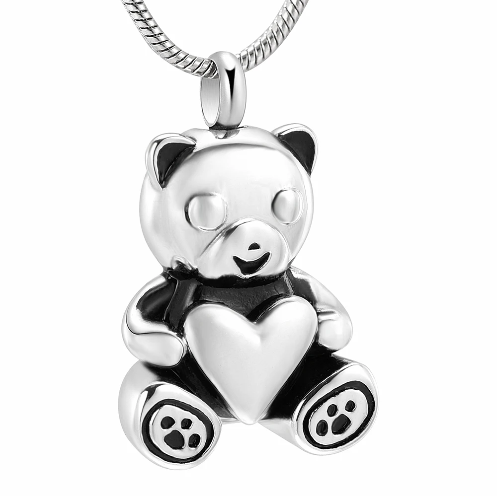 

IJD10070 Stainless Steel Cute Bear Hold Heart Cremation Pendant Keepsake Ashes Urn Necklace for Pet/Human Memorial Women Jewelry