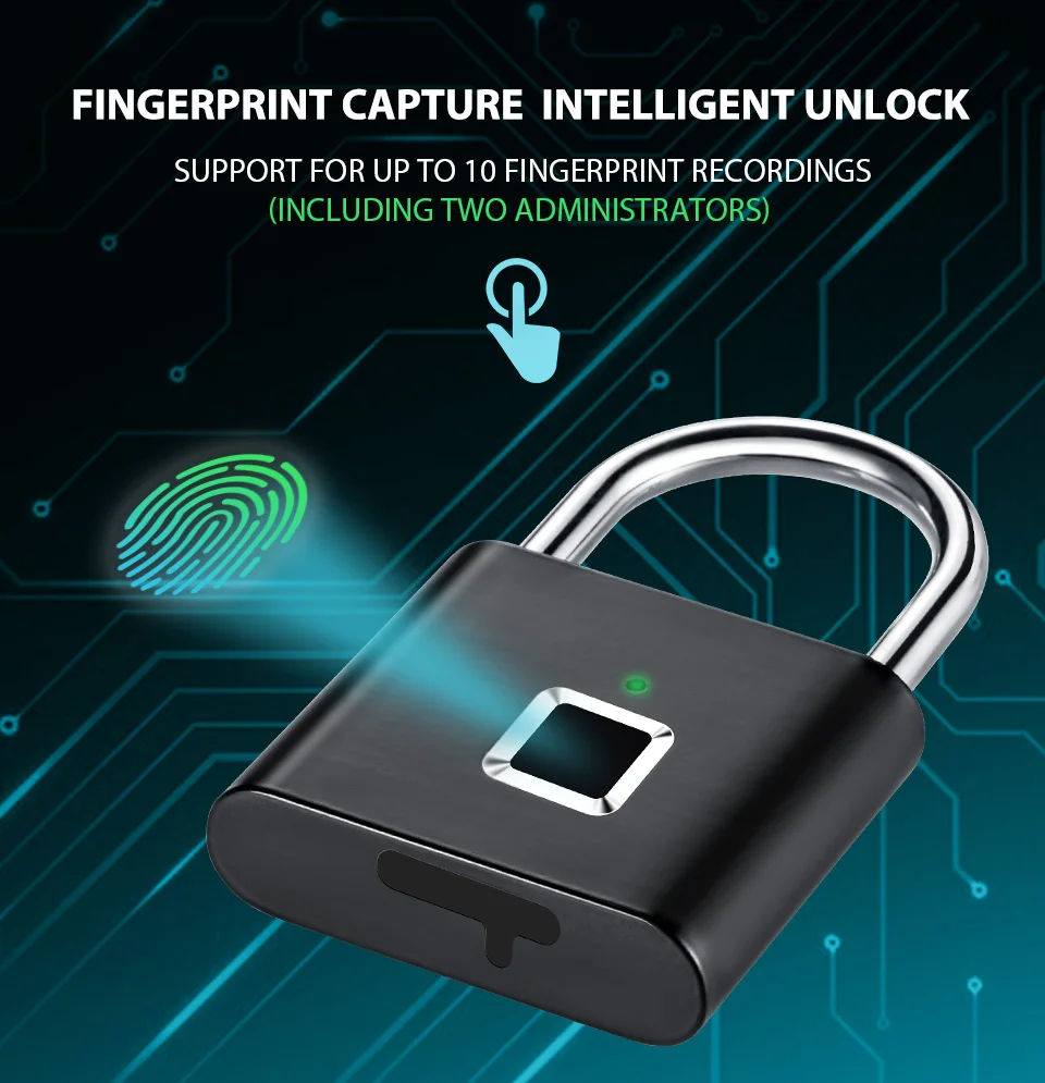 

wholesale Smart Fingerprint Lock USB Rechargeable Keyless Electronic Home Anti-theft Safety Security padlock Door Luggage lock