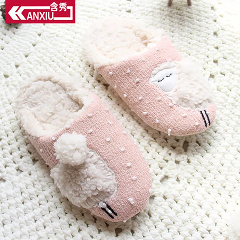 

Women Slippers Cute Sheep Indoor Floor House Shoes Non-Slip Flurry Soft Slippers for Women Soft Bottom Winter Shoes For Bedroom