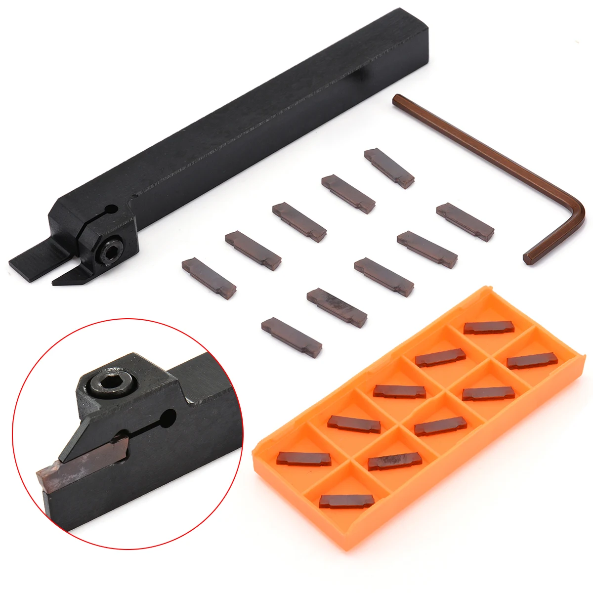 1pc MGEHR1212-2 CNC Lathe Turning Tool 12*12*100mm Boring Bar + 10pcs MGMN200-G Carbide Inserts 2mm*15mm Blades with Hex Wrench