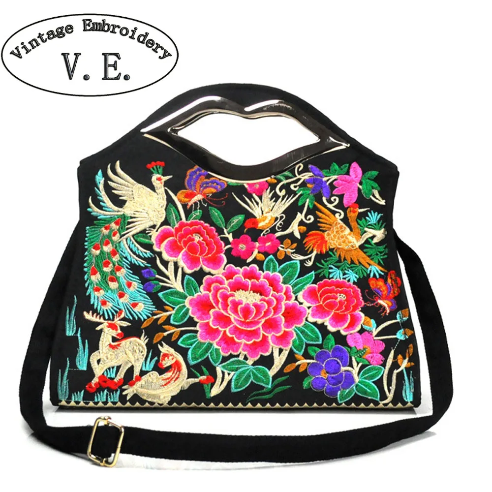 Vintage Embroidery Women Handbag Canvas Embroidered National Single Shoulder Bag Crossbody Bolsa Feminina Bolsos vintage women bag retro handbag national ethnic canvas totes wood beads double layered travel shoulder bag sac femme bolsos