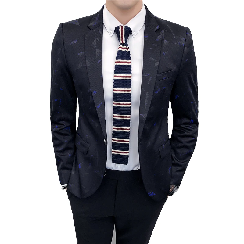 

TFETTERS Autumn Korean Style Mens Blazers Pattern Printed Casual One Button Wedding Slim Fit Stylish Blazers for Men