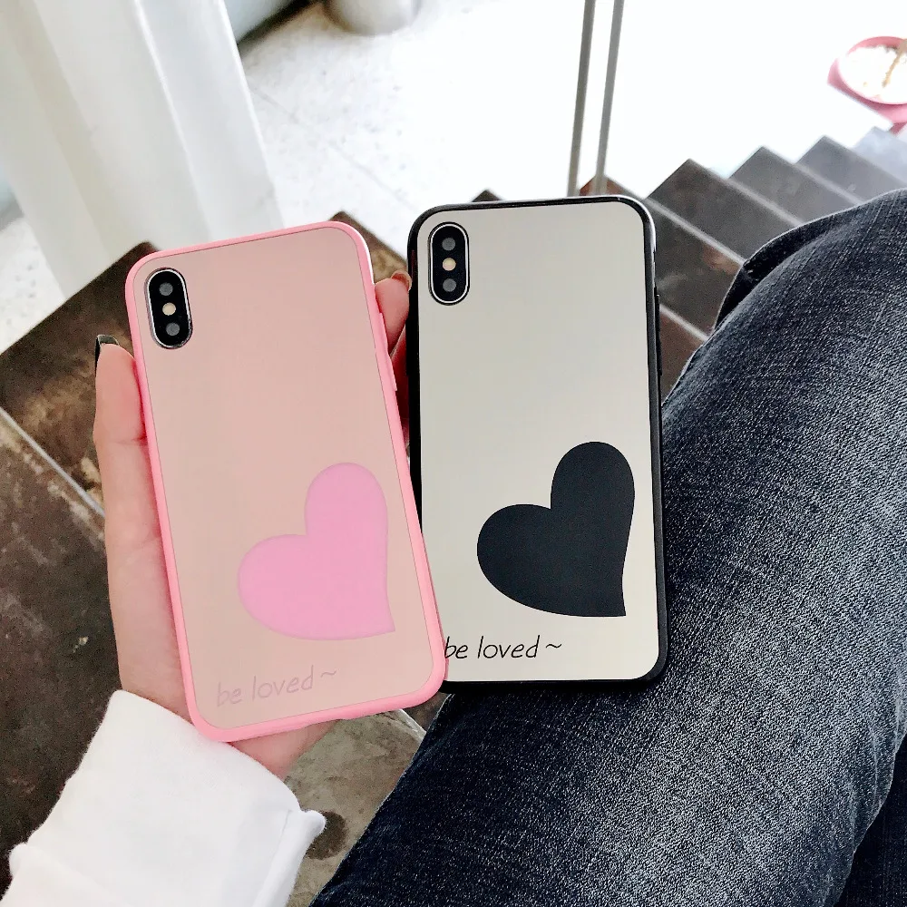 

Case For iPhone Xs Max XR X 8 7 6 6S Plus Cute Belove Mirror Silicone Cases for iPhone X Couple Lovers Cover Soft TPU Caphinas