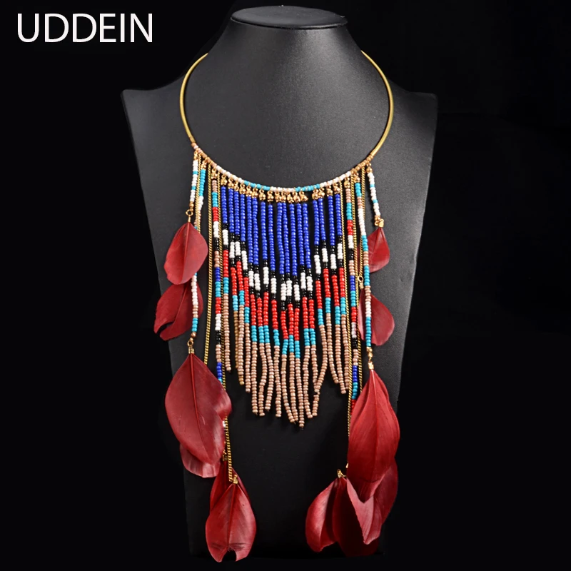 

UDDEIN Fashion Torques multi layer Beads tassel pendant feather necklace women vintage statement maxi necklace vintage jewelry