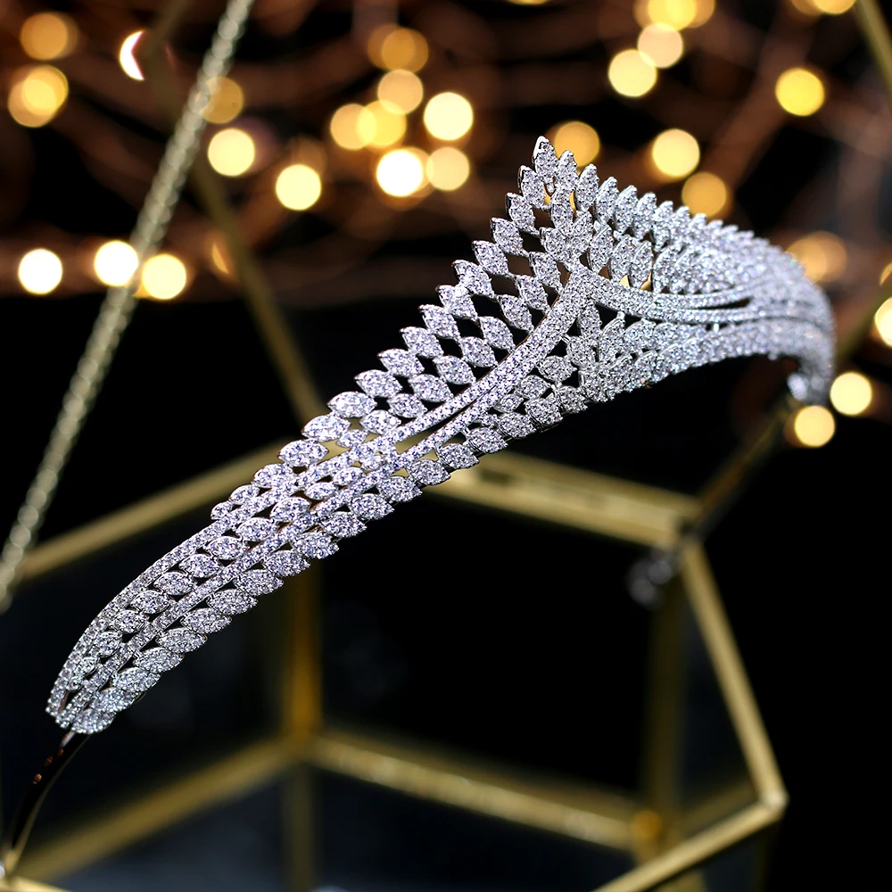 

High Quality Elegant Brides Tiaras Crowns Full Zircon Brides Headpieces Sparkling Plated Crystal Wedding Hair Accessorie