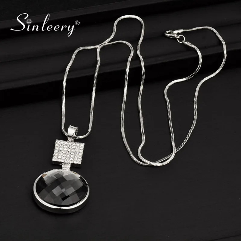 

SINLEERY Black Round Glass Pendant Necklace Women Black Snake Long Chain Maxi Statement Jewelry Accessories MY024 SSB