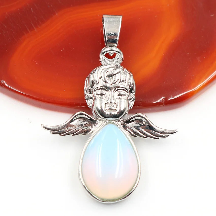 Xinshangmie 1 шт. натуральный камень Крылья ангела кулон посеребренный патрон Святого мальчика Кристалл кварц Подвеска капля для ожерелья - Окраска металла: Opal