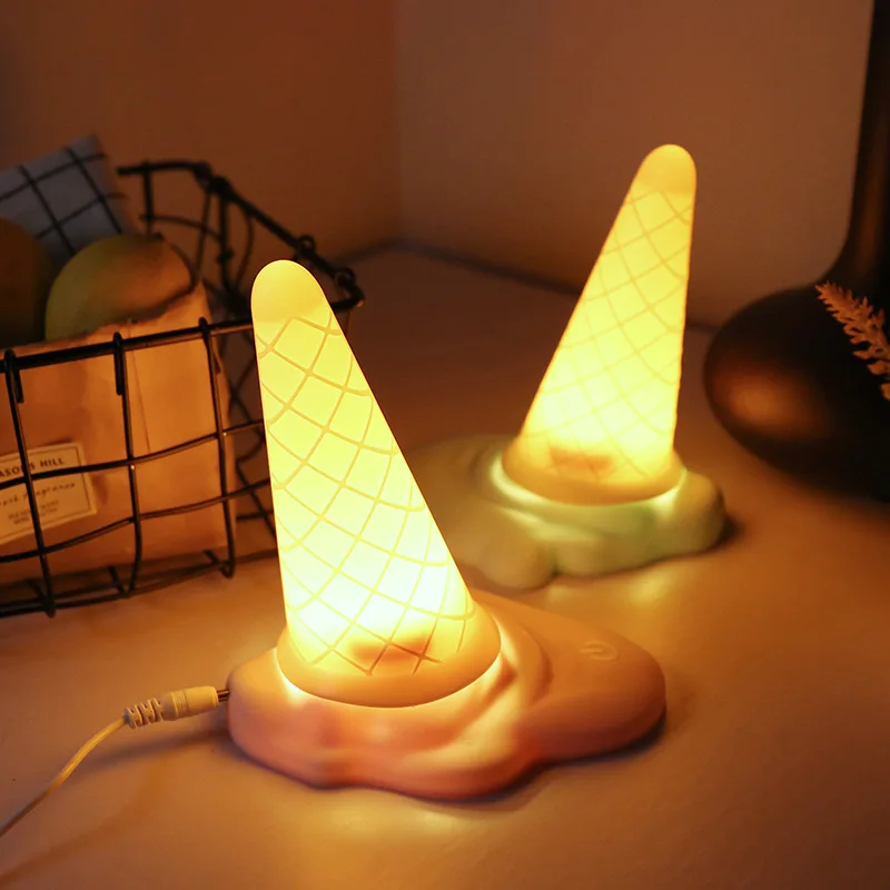 

mycyk USB new unique LED night light creative touch lamp cone ice cream lamp INS European Creative USB Socket LED Touch Night