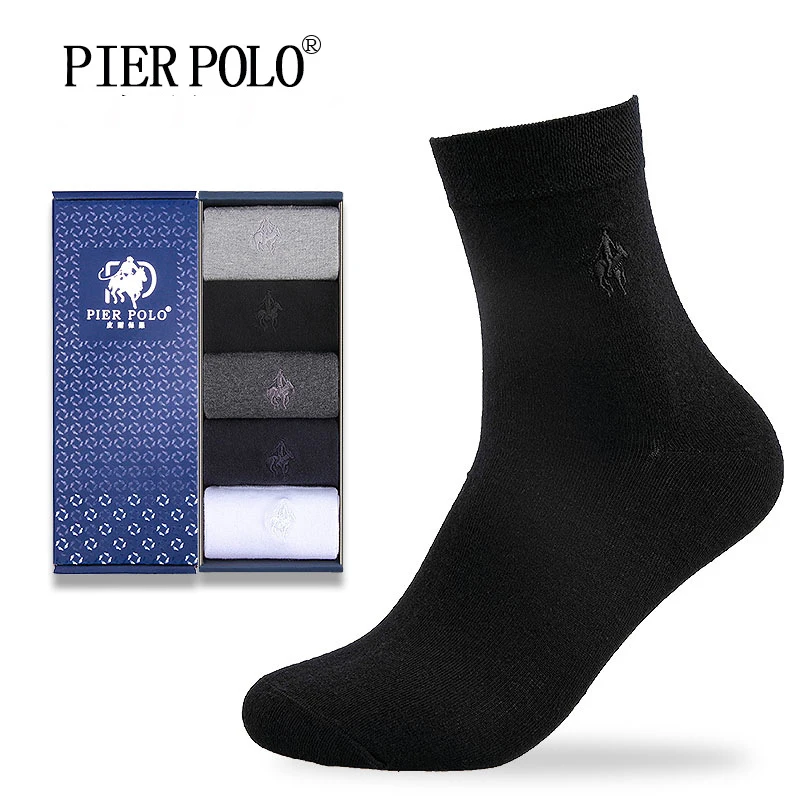 Носки pierpolo, модные брендовые мужские носки, 5 пар/партия, хлопковые носки, зимние дезодорирующие носки с вышивкой для мужчин, подарок