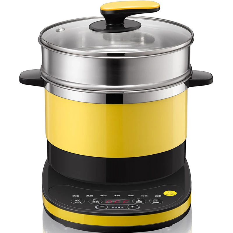 Us 59 0 Yellow And Black Color Household Dorm Room Electric Skillet With Steam Basket Stainless Steel Mini Electric Cooking Pot In Electric Skillets