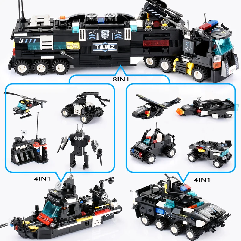 Najtaniej 8 sztuk partia 695 sztuk policja miejska SWAT Building Blocks kompatybilny LegoINGlys miasto bloki Technic cegły Playmobil zabawki dla dzieci