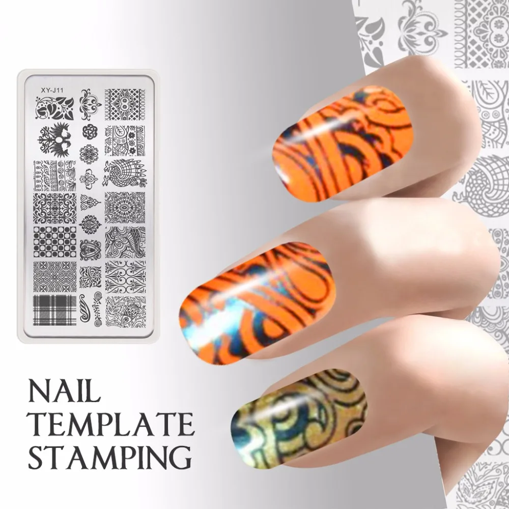 Buy Lace Flower Nail Stamping Plates Plaid Nail Art