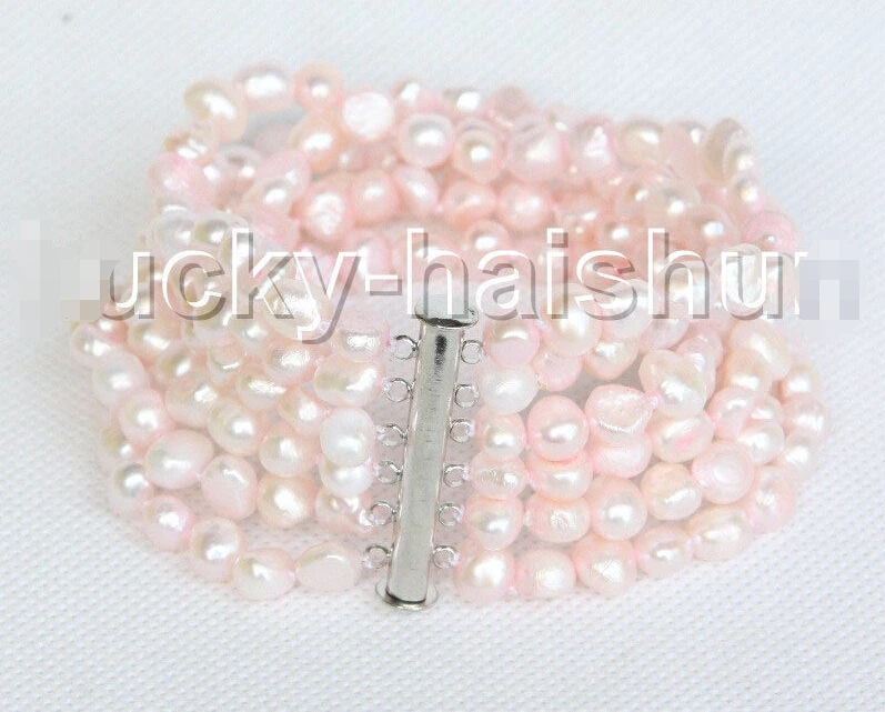 

8" 8mm 6row Baroque light pink FW pearls bracelet magnet clasp j11136 e SHIPPING 5.25