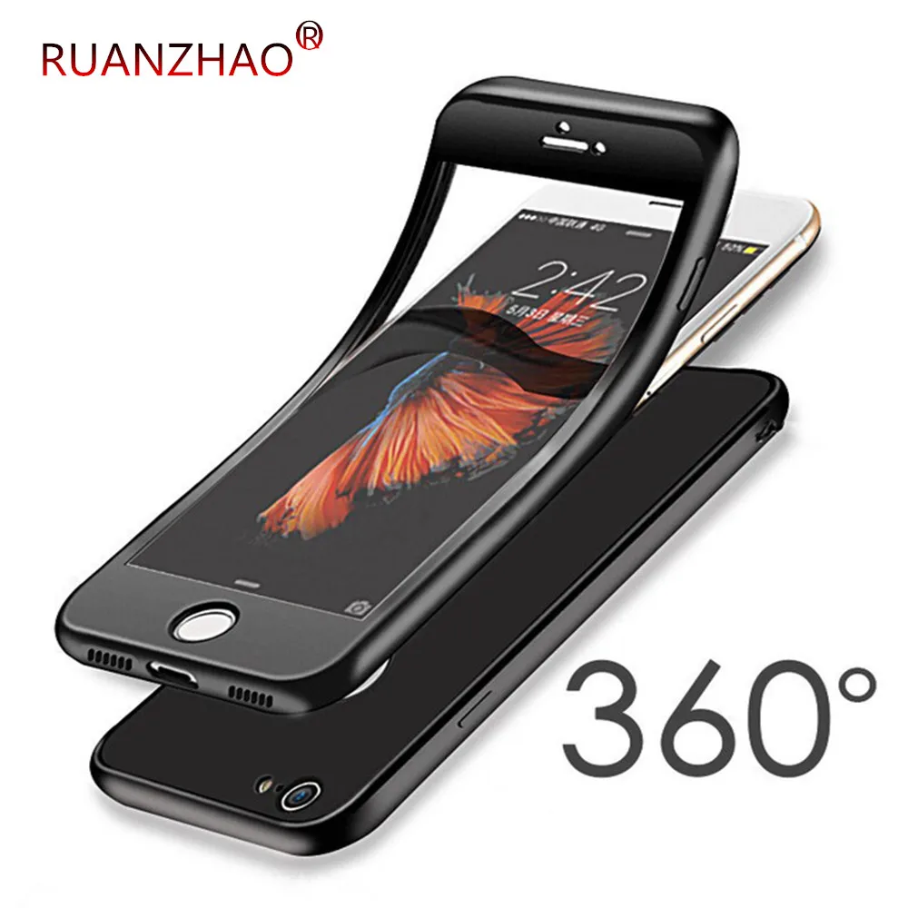 360 градусов Мягкий силиконовый чехол ТПУ для iPhone SE 6s 7 8 Plus X Полный Чехол XR 6 plus