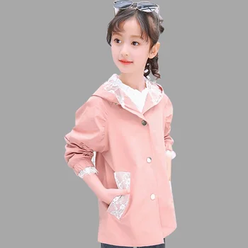 

Trench For Girls Lace Floral Girls Jacket Autumn Hooded Casual Child Coat Winter Teenage Clothing For Girls 6 8 10 12 14 Years