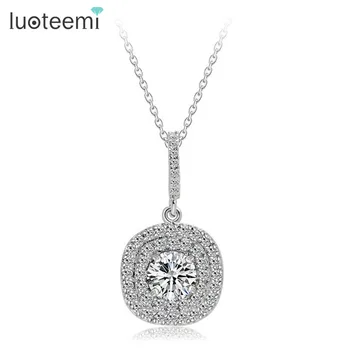

LUOTEEMI Brand Shinning Gift for Women Exquisite Whit Gold-Color Inlay High Quality Zircon Pendant Necklace Wholesale Jewelry