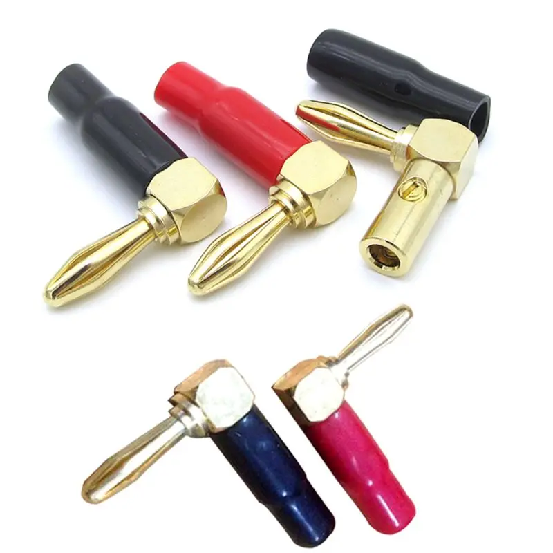 4 pcs total Hi-end Copper Right Angle/90 Degree Screw Type Banana Plug / Speaker Cable Connector