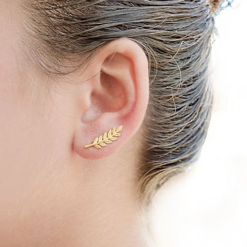 

Gold Color Olive Branch Leaf Stud Earrings for Women Ear Climbers Earring Crawlers brincos boucle d'oreille pendientes ONE PCS