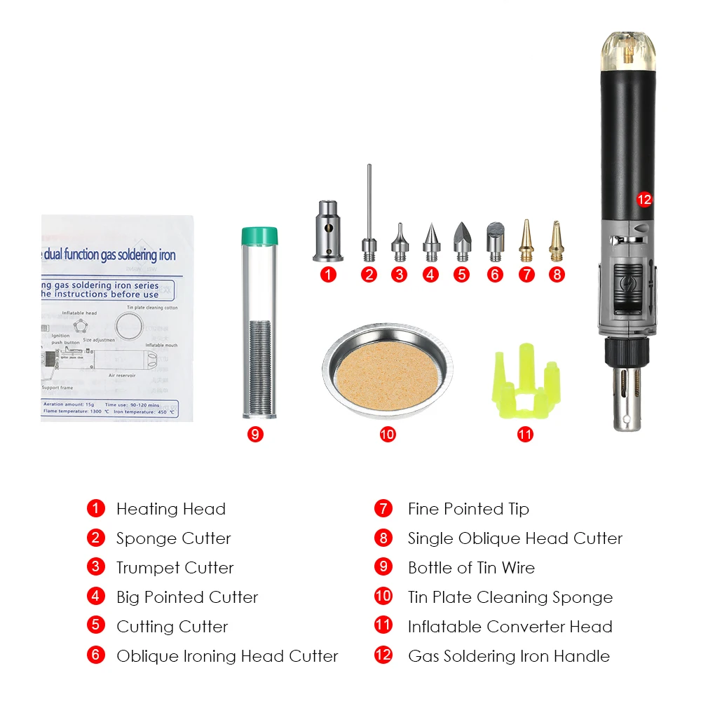 Серый 12 в 1 паяльник Комплект Полная Электроника сварочный инструмент ремонт автомобиля газовая пайка САМОЗАЖИГАЮЩИЙСЯ факел на открытом воздухе