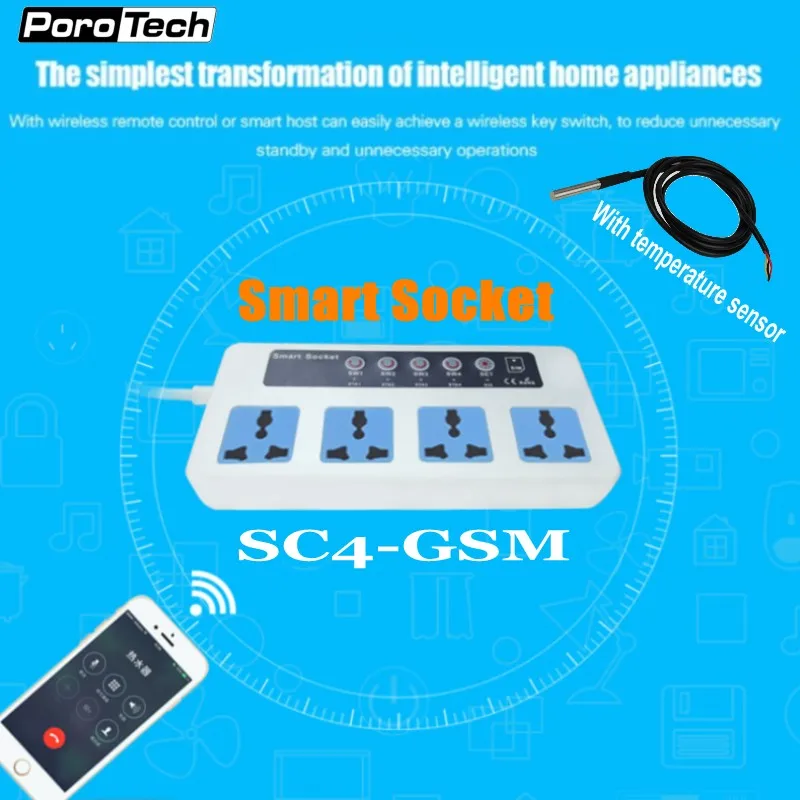 comprar SC4 SC3 GSM 4 Lojas de Ficha de Alimentação tomada Interruptor Inteligente Sem Fio com sensor de temperatura GSM Cartão SIM de Telefone Call SMS Controle Remoto