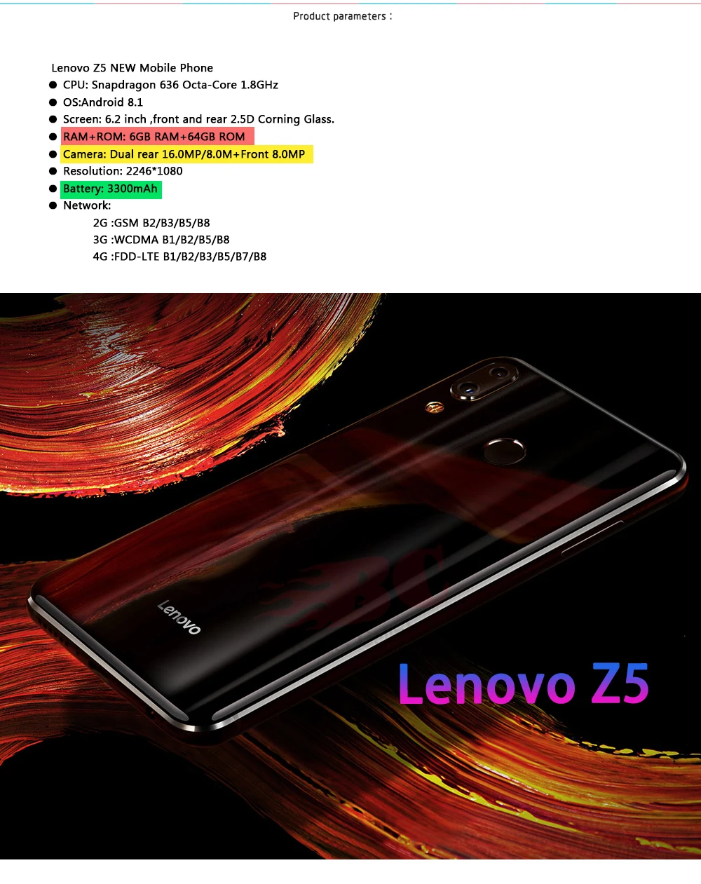 Смартфон lenovo Z5 L78011 с функцией распознавания отпечатков пальцев и распознавания лица, Восьмиядерный процессор Snapdragon 636, 1,8 ГГц, двойная задняя камера 16 Мп+ 8 Мп, 6 ГБ ОЗУ+ 64 Гб ПЗУ, OTG 3300 мАч