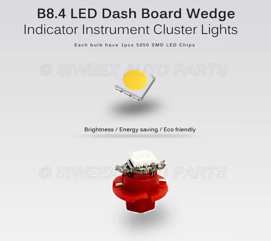 10* B8.4 абсолютно T5 B8.4D 5050 1SMD Автомобильный светодиодный светильник, измерительные лампы, приборная панель, боковой индикатор, светильник s 12V 7 цветов