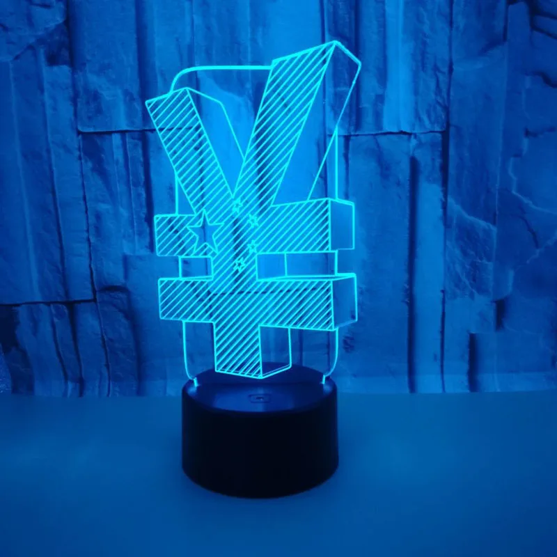 

YIMIA 3D 7 Colors Change Money Symbol Stereo Vision Acrylic USB Night light Kid's Room Bedside Desk Decorate Touch LED Lamp