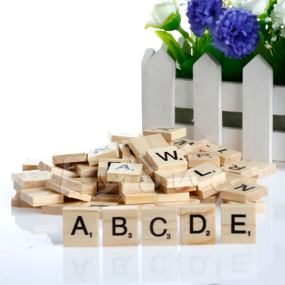 Горячая 100 Деревянный Алфавит Scrabble плитки черные буквы и цифры для поделок