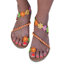 Summer Shoes Woman Gladiator Sandals Women Shoes Flat Fashion Sweet Flowers Boho Beach Sandals Ladies Plus Size 43