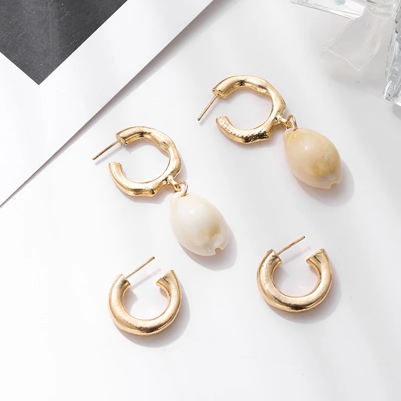 

2 Pairs Fashion C Shape Gold Drop Earrings For Women 2019 Simple Trendy Bohemian Geometric Shell Dangle Earring Party Jewelry