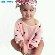 Одежда для детей; малышей; девочек кардиган с помпонами для новорожденных с длинными рукавами свитер Одежда для Infantil для девочек теплый пуловер вязаный свитер 0-24 м