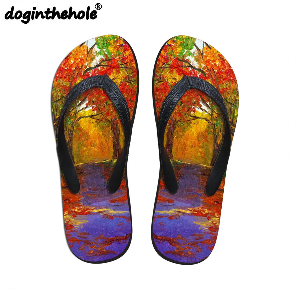 

doginthehole Womens Sport Sandal Flip Flops for Girls Landscape Pattern Sport Slipper Outdoor Beach Women Shoes Summer Sea Shoes