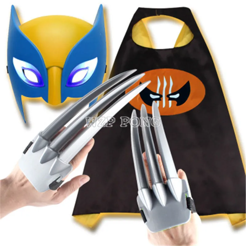 

New X-men Wolverine Cloak Mask Claw Toy LED Light Superhero Logan Kit PVC Action Figure Wolverine Mask Cosplay Props Kids Gift