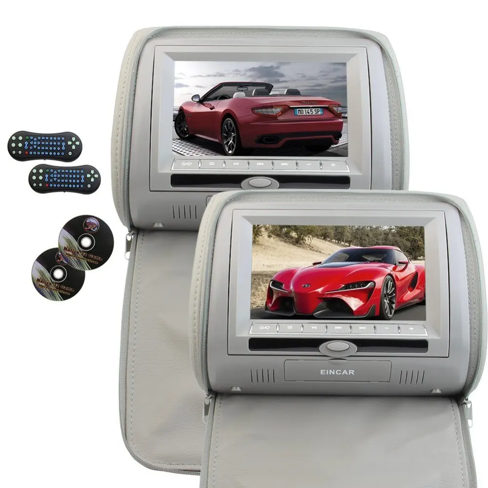 

2PCS Car DVD Player Multimedia Headrest Pillow 7'' Auto Monitor Remote Control support IR FM Transmitter CD DVD MP5 Player(Gary)
