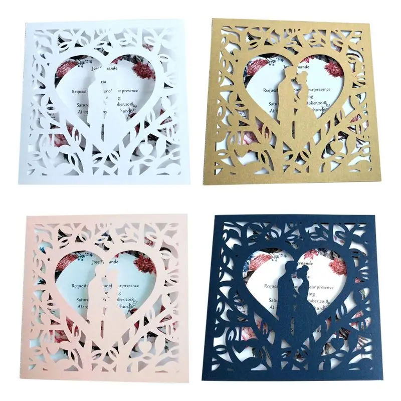  10pcs Romantic Laser Cut Wedding Invitation Card Groom Bride Carved Pattern Hollow Out Banquet Part - 33029679471