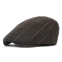 Для мужчин винтаж головной убор в клетку кепки зимние теплые Newsboy кепки для женщин теплые береты шапки регулируемый Harajuku серый кофе осен