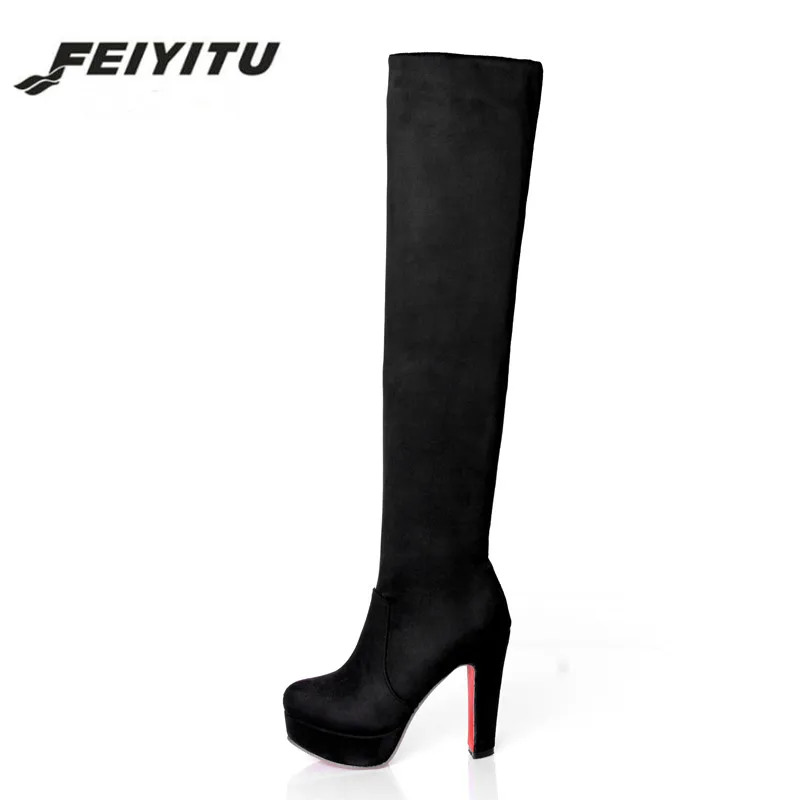 

Feiyitu New large size 34-43 fashion platform high heel party dancing shoes women over the knee boots woman lady footwear