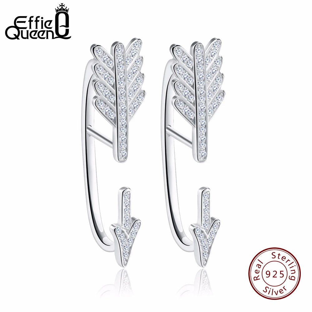 

Effie Queen Real 925 Sterling Silver Women Hanging Earrings Trendy CZ Crystal Cupid's Arrow Unique Stud Earrings for Girls BE04