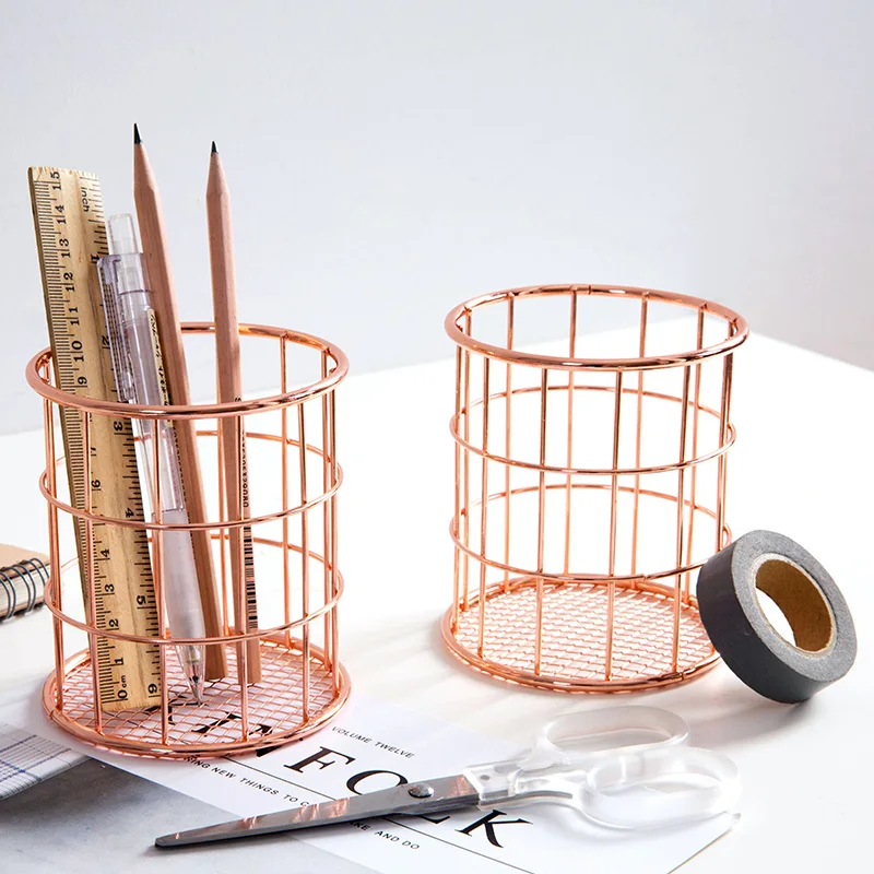 Buy Nordic style Rose Gold Pen Holder Metal Pencil