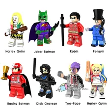 100 шт./лот Супер Герои два лица Бэтмен Харли Квин Пингвин Nightwing строительные блоки Образование для детей подарок игрушки PG8103