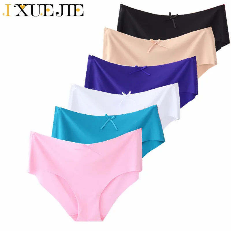

Ixuejie 6pcs/lot M L XL Women Fashion Satin Briefs Sexy Seamless Panties Ldies Sexy Lingerie Candy Color UnderPants