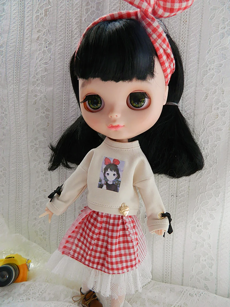 Одежда для куклы Blyth футболка с длинными рукавами и рисунком+ юбка для Licca azone Holala 30 см Blyth свитер наряд для 1/6 Куклы Аксессуары