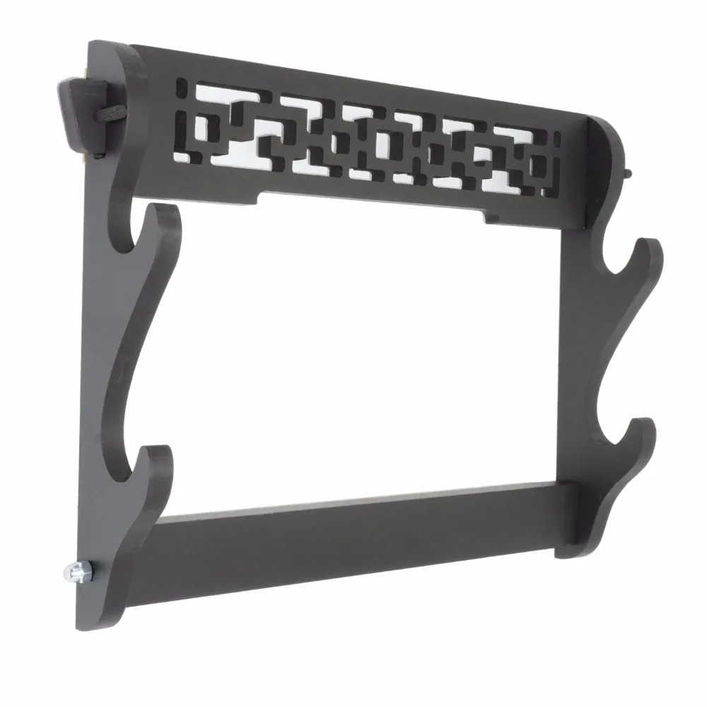 Supporto Da Parete Per Katana In Legno Nero Con Velluto Rosso - Espositore Per Samurai, Wakizashi, Tanto, 3 Livelli 40x24cm