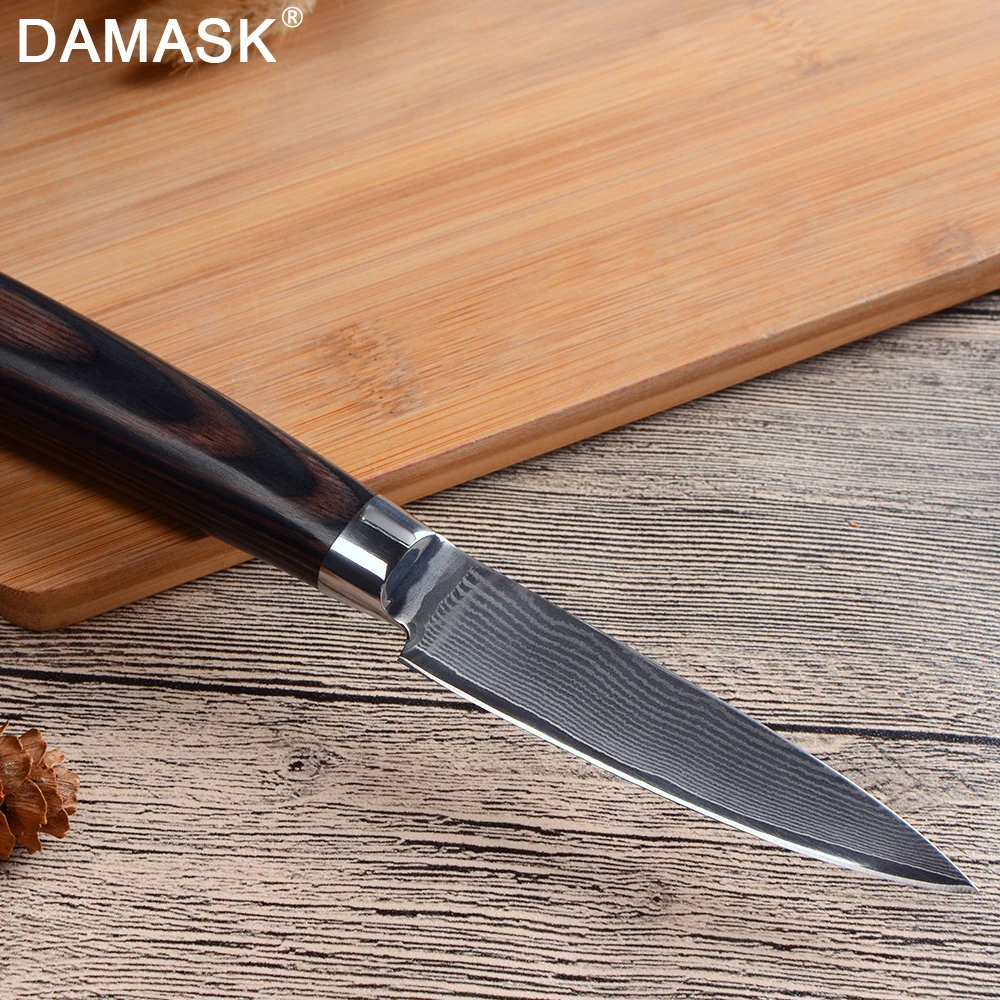 Дамасские Ножи шеф-повара дамасской стали японский кухонный нож VG10 с основной ручкой Дамасские серьги с размывом для очистки овощей Ножи для мяса кухонные принадлежности