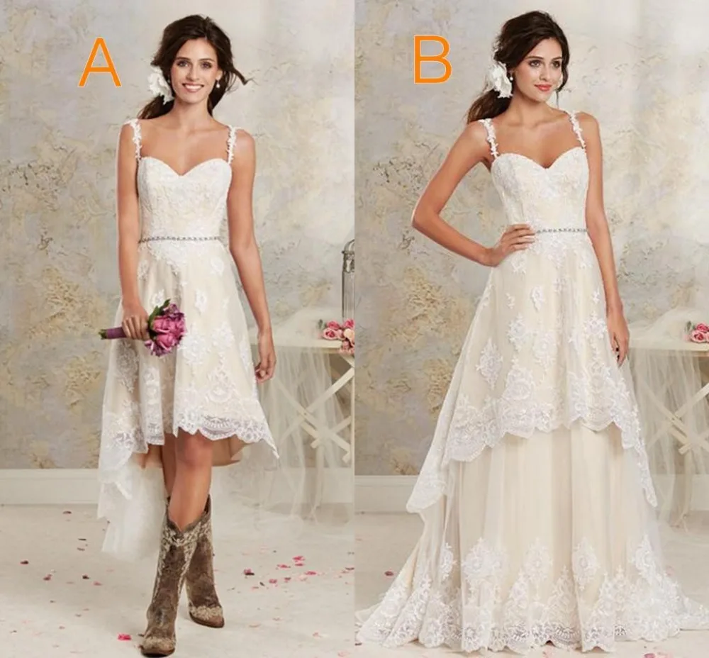 Two Styles Lace Country Wedding Dresses High Low Short Bridal