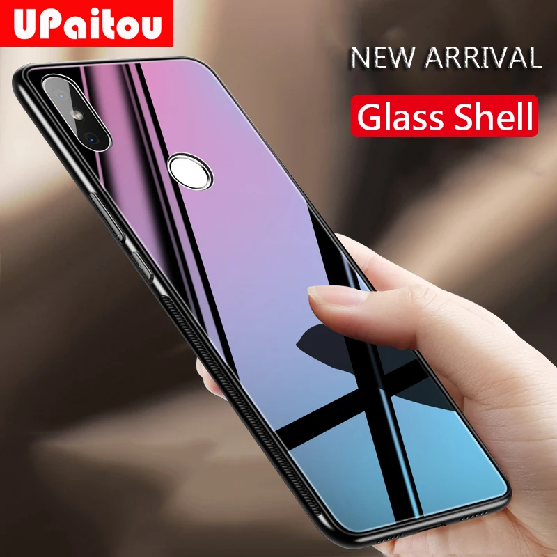 

UPaitou Tempered Glass Case for Xiaomi Mi 8 SE 6 A1 A2 5X 6X Mix 2S Redmi 6 6A 4X Note 5 Plus 5A Pro Soft TPU Edge Glass Case