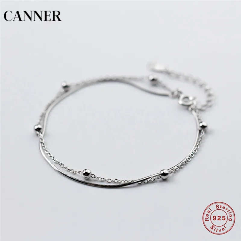 

Canner 925 Sterling Silver Bracelet Bangles Fashion Double Layer Beads Bracelet For Women Girls Gift