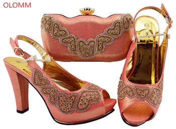

OLOMM italian PEACH shoes and bag set wholesale 2019 cheap wedding shoes and matching purse for women party! BN1-2